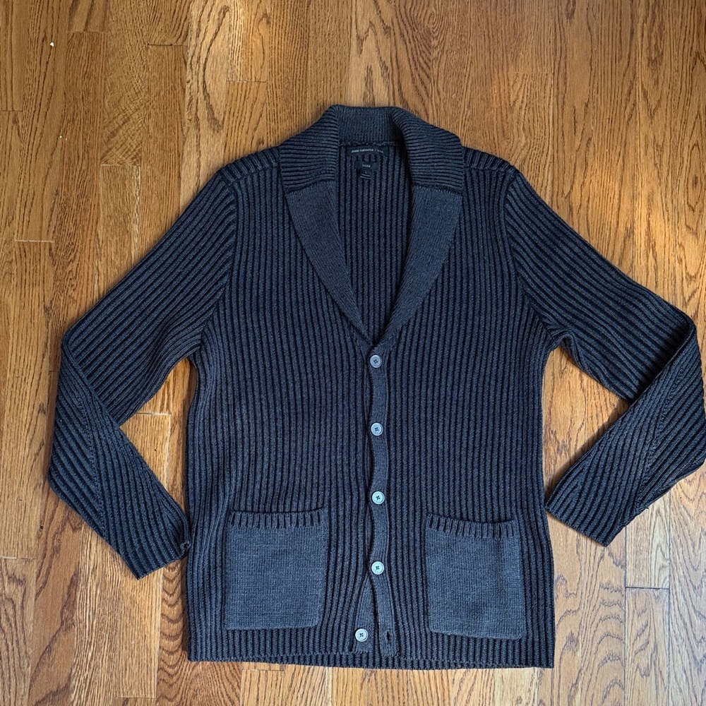 John Varvatos Men's Black Ribbed Shawl-Collar Cardigan